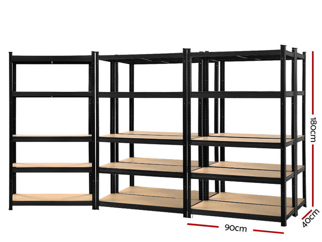 Giantz 5x1.8M Garage Shelving Warehouse Rack Pallet Racking Storage Shelf Black