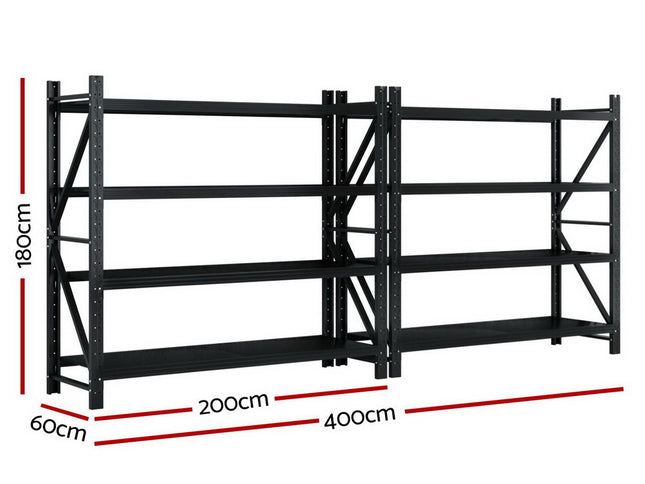 Giantz 4Mx1.8M Garage Shelving Warehouse Rack Black