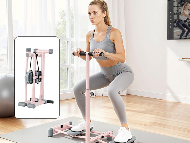 Everfit Foldable Ski Exercise Machine Leg Thigh Trainer Home Fitness Cardio Pink