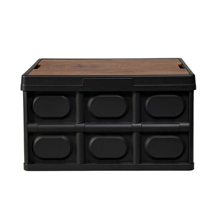 Gardeon Collapsible Outdoor Storage Box 50L Stackable Folding Camping Organizer Plywood Lid Black
