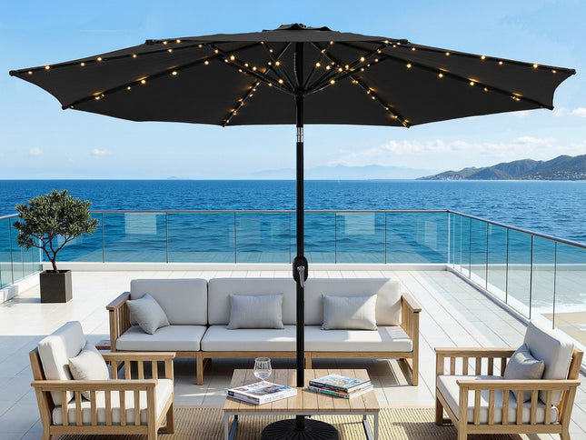 Instahut Outdoor Umbrella 2.9m Market Umbrella with Base String Light Black