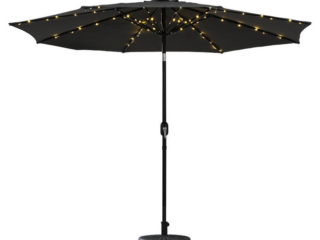 Instahut Outdoor Umbrella 2.9m Market Umbrella with Base String Light Black
