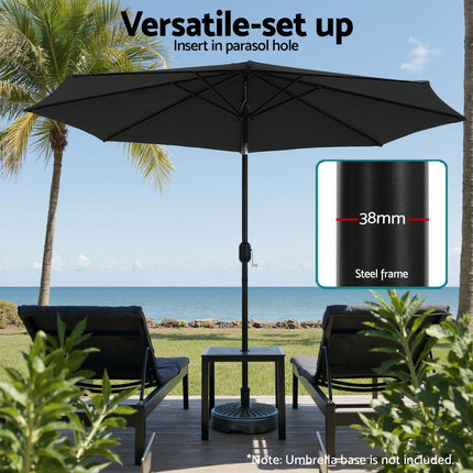 Instahut Outdoor Umbrella 2.9m Market Umbrella with String Light Tilt Black