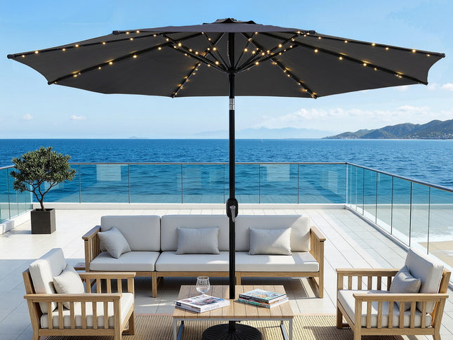 Instahut Outdoor Umbrella 2.9m Market Umbrella with String Light Tilt Charcoal Shade