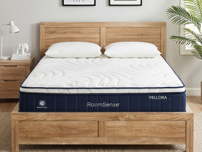 RoomSense Double 30cm Latex Mattress Medium Firm Bundle, Pine Bed Frame
