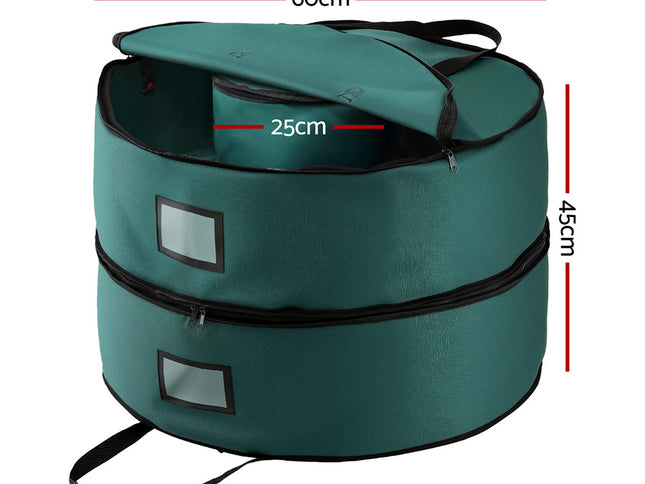 Jingle Jollys Christmas Garland Wreath Storage Bag 2-Tier Ornaments Holder 60cm