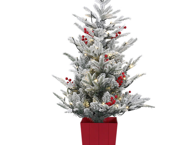Jingle Jollys Christmas Tree 1M LED Potted Xmas Party Decor Red Barries Flocked