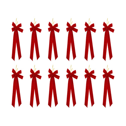 Jingle Jollys 12Pcs Red Velvet Christmas Bows Tree Decorations Xmas Decor