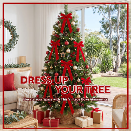 Jingle Jollys 12Pcs Red Velvet Christmas Bows Tree Decorations Xmas Decor
