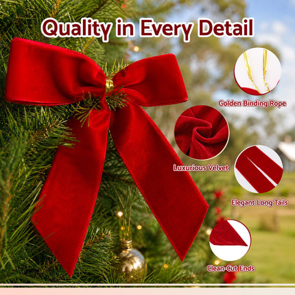 Jingle Jollys 24Pcs Red Velvet Christmas Bows Tree Decorations Xmas Decor