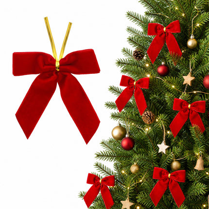 Jingle Jollys 24Pcs Red Velvet Christmas Bows Tree Decorations Xmas Decor