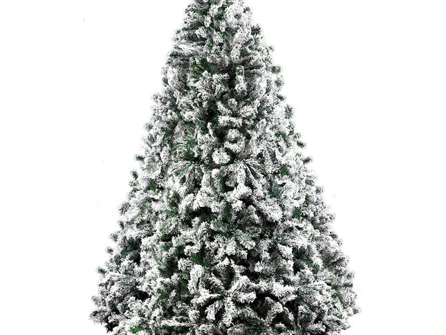 Jingle Jollys Christmas Tree 2.4M Xmas Tree Decorations Snow Flocked 1500 Tips