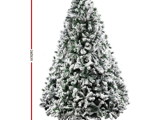 Jingle Jollys Christmas Tree 2.4M Xmas Tree Decorations Snow Flocked 1500 Tips