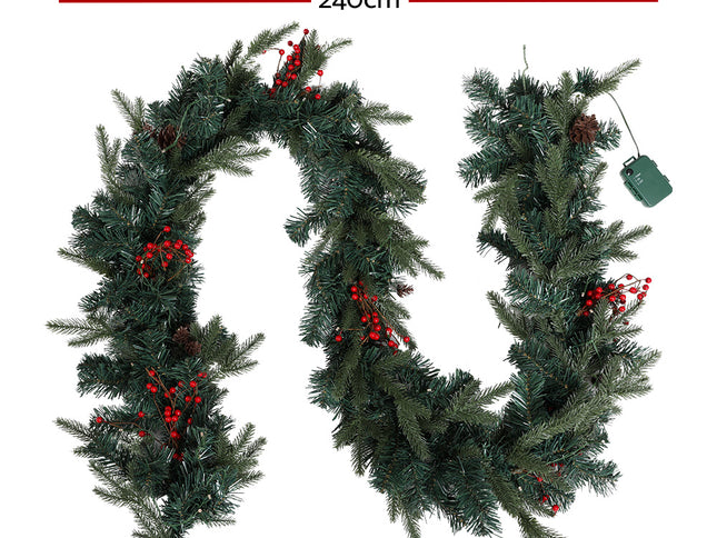 Jingle Jollys 2.4m Christmas Garland with LED Lights Decorations Xmas Party