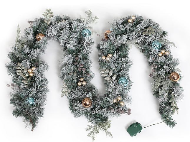 Jingle Jollys 2.7m Christmas Garland with LED Lights Snowy Decoration Xmas Party