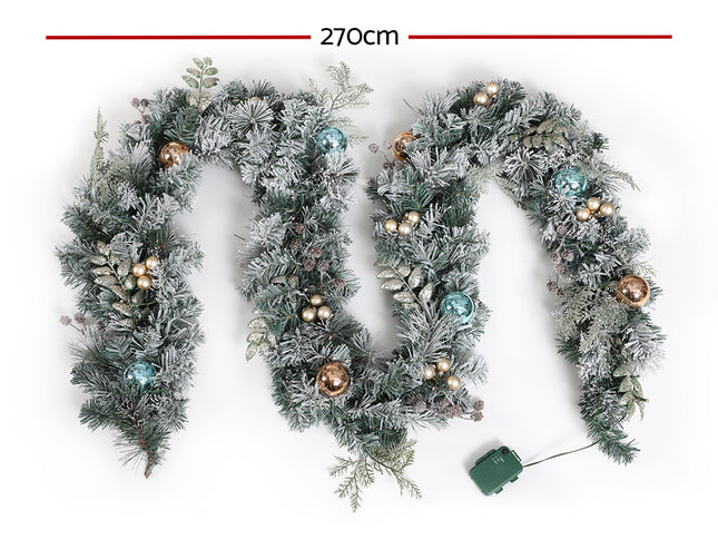 Jingle Jollys 2.7m Christmas Garland with LED Lights Snowy Decoration Xmas Party
