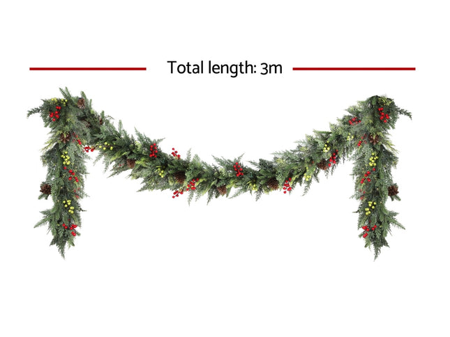 Jingle Jollys 3M Christmas Garland Pre-lit LED with Pine Cones Xmas Decor Green