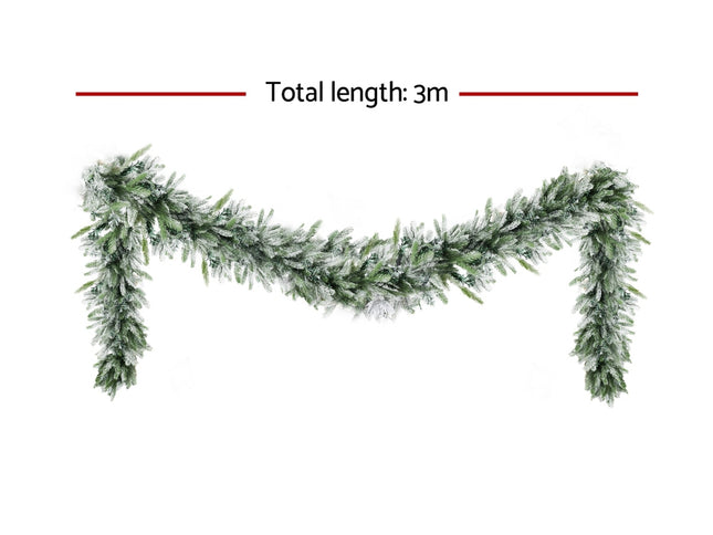 Jingle Jollys 3M Christmas Garland Pre-lit LED Lights Snow Frosted Tips Decor