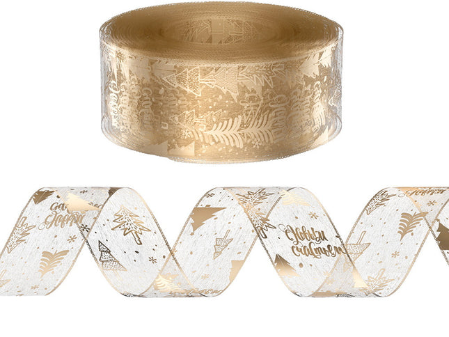 Jingle Jollys 20M Christmas Ribbon Roll Bow Printed Xmas Tree Decor Gift Gold
