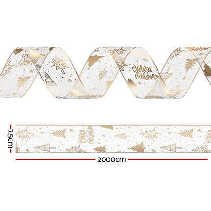 Jingle Jollys 20M Christmas Ribbon Roll Bow Printed Xmas Tree Decor Gift Gold