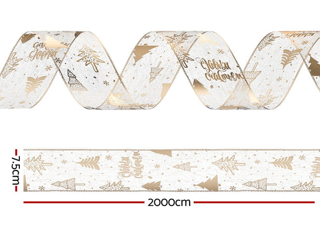 Jingle Jollys 20M Christmas Ribbon Roll Bow Printed Xmas Tree Decor Gift Gold
