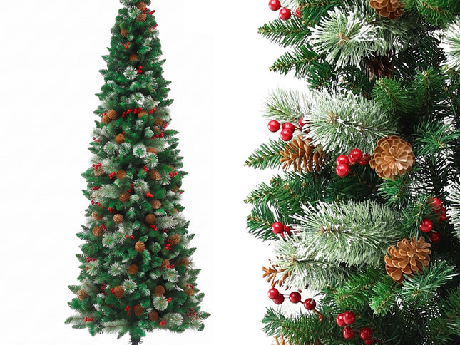 Jingle Jollys 2.1m Artificial Slim Christmas Tree Pine Cone Berry Decor Corner