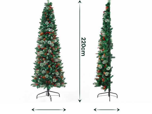 Jingle Jollys 2.1m Artificial Slim Christmas Tree Pine Cone Berry Decor Corner
