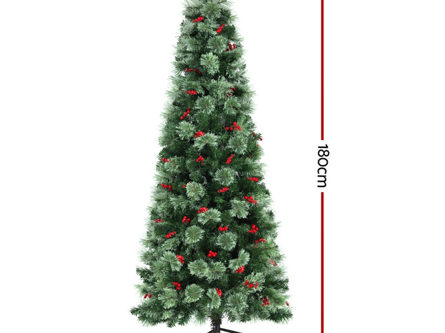 Jingle Jollys Christmas Tree 1.8M LED Xmas Tree Party Decorations Red Barries