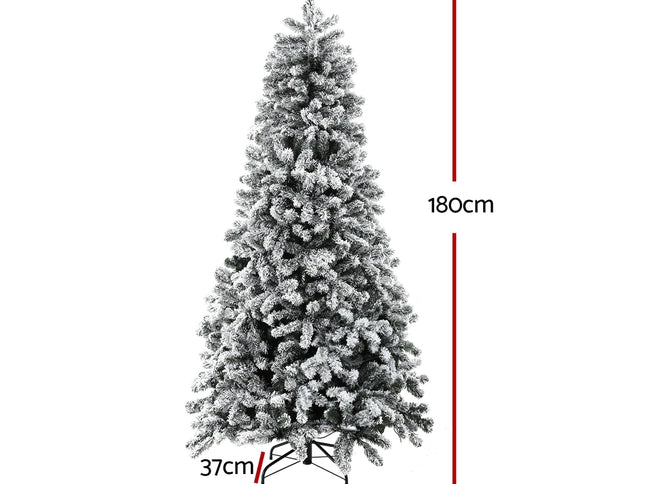 Jingle Jollys Christmas Tree 1.8m Snow Flocked LED Xmas Decoration 8 Light Modes