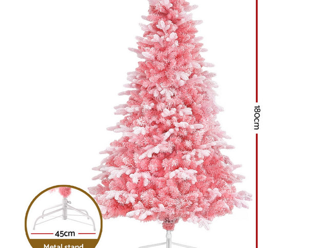 Jingle Jollys Christmas Tree 1.8m Pink Xmas Tree Snowy Party Decor 810 Tips