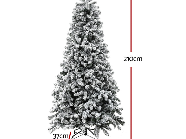 Jingle Jollys Christmas Tree 2.1m Snow Flocked LED Xmas Decoration 8 Light Modes