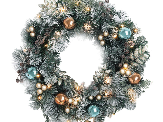 Jingle Jollys 60cm Christmas Wreath with LED Lights Snowy Garland Xmas Decor