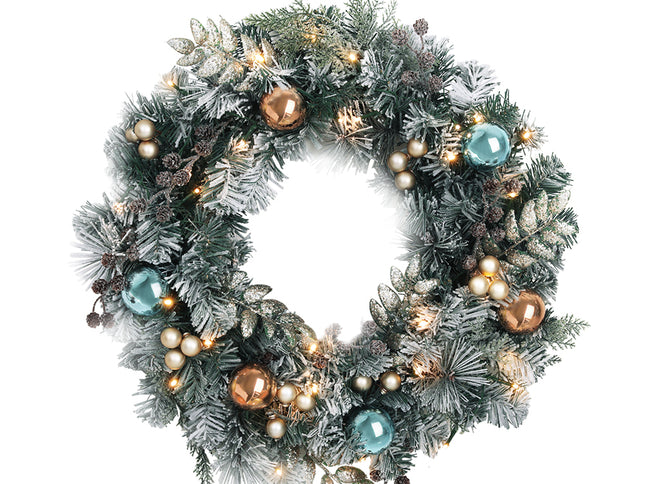 Jingle Jollys 60cm Christmas Wreath with LED Lights Snowy Garland Xmas Decor