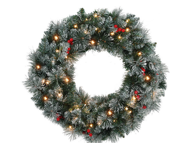Jingle Jollys 60cm Christmas Wreath LED Lights Snowy Berries Garland Party Decor