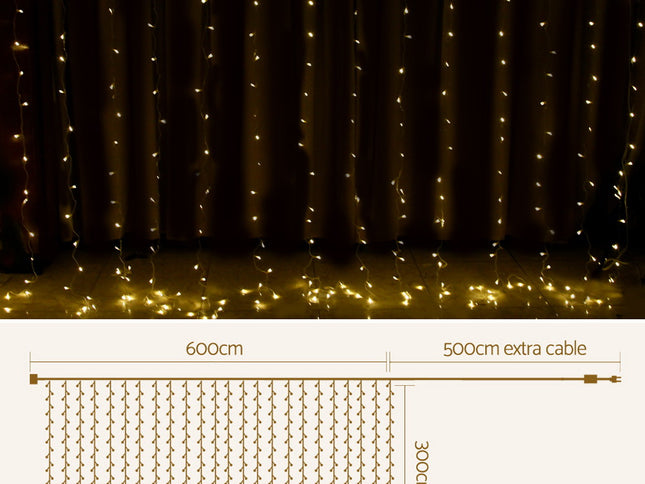 3X6M Christmas Lights Curtain Light Warm White 600 LED Jingle Jollys
