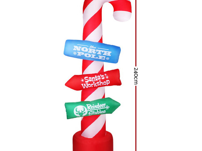 Jingle Jollys Christmas Inflatable Candy Pole 2.4M Illuminated Decorations