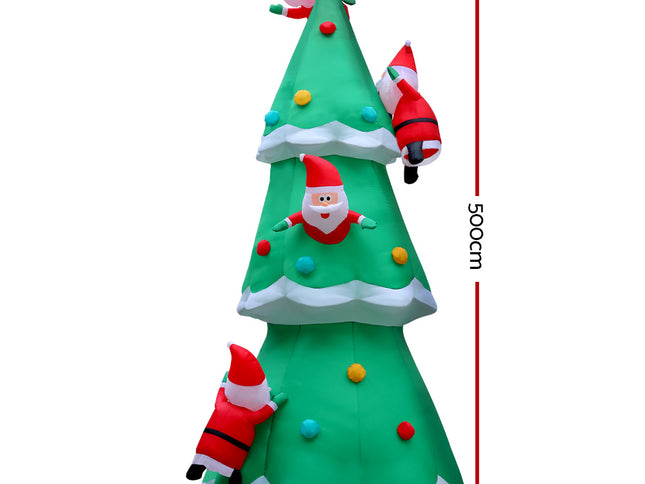Jingle Jollys Christmas Inflatable Santa Tree 5M Illuminated Decorations