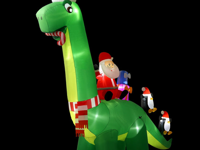 Jingle Jollys Christmas Inflatable Santa Dinosaur 3.8M Illuminated Decorations