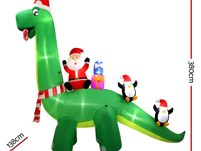 Jingle Jollys Christmas Inflatable Santa Dinosaur 3.8M Illuminated Decorations