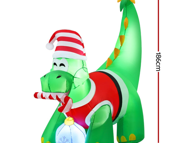 Jingle Jollys Christmas Inflatable Dinosaur 1.86M Height LED Decorations Illuminated