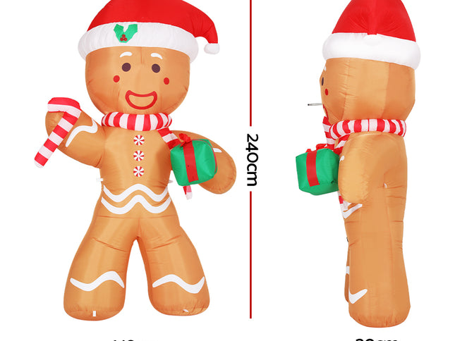 Jingle Jollys Christmas Inflatable Gingerbread Man 2.4M Illuminated Decorations