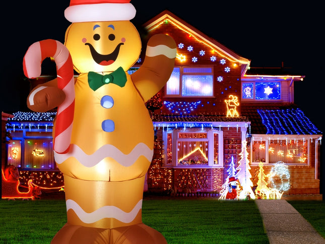 Jingle Jollys Christmas Inflatable Gingerbread Man 1.5M Height LED Decorations Illuminated