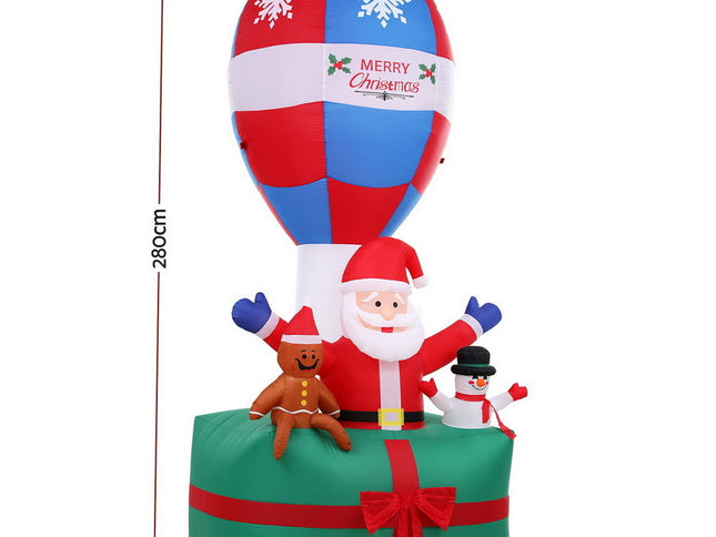 Jingle Jollys Christmas Inflatable Santa in Ballon 2.8M Height LED Decorations Illuminated