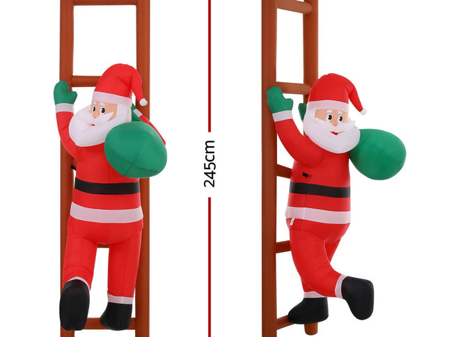 Jingle Jollys Christmas Inflatable Santa Climbing Ladder 2.45M Height LED Decorations Illuminated