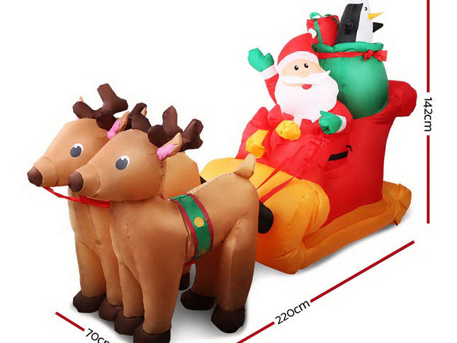 Jingle Jollys Christmas Inflatable Santa Sleigh 2.2M Illuminated Decorations