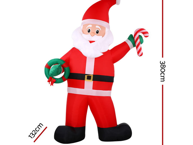 Jingle Jollys Christmas Inflatable Giant Santa 3.8M Height LED Illuminated Decorations
