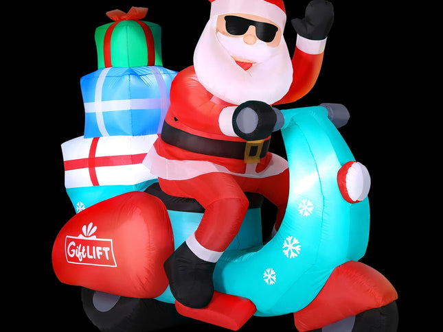 Jingle Jollys Christmas Inflatable Santa Motorbike LED Illuminated Decorations