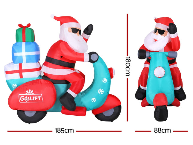 Jingle Jollys Christmas Inflatable Santa Motorbike LED Illuminated Decorations