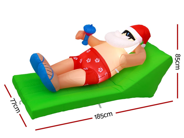 Jingle Jollys Christmas Inflatable Santa Bench 1.8M LED Illuminated Decorations