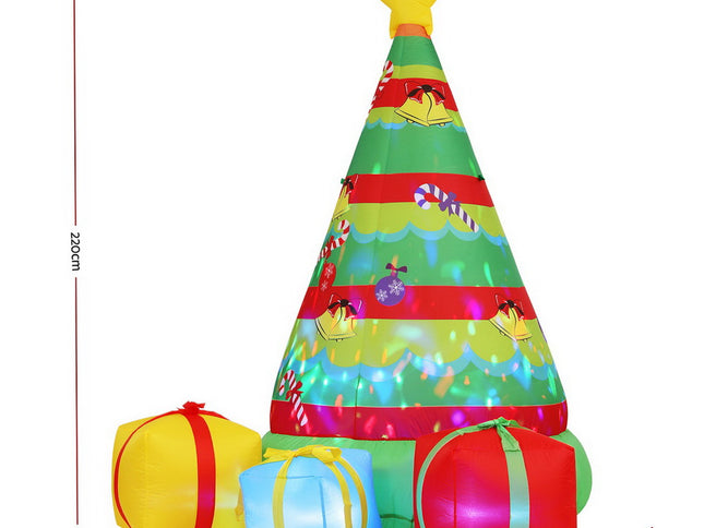 Jingle Jollys Christmas Inflatable Gift Tree 2.2M Height Flashing Light Decorations Illuminated